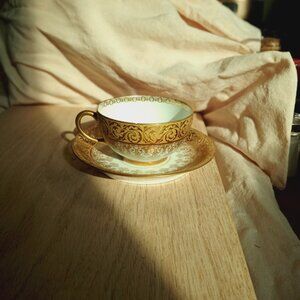 Antique Lemoges 24ct gold dusted tea cup & saucer. Perhaps the Holy Grail..